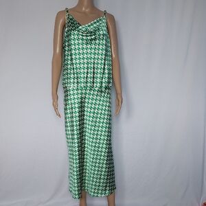 Women's Plus‎ Size Sleeveless Satin Dress - Ava & Viv Green Geometric Size 1X